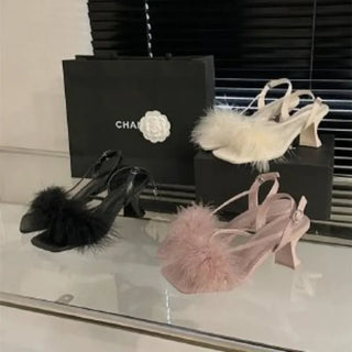 Elegant Feather Strap - Heeled Sandals - Diva Melody