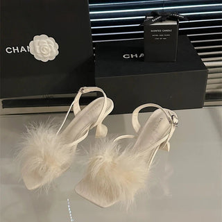 Elegant Feather Strap - Heeled Sandals - Diva Melody