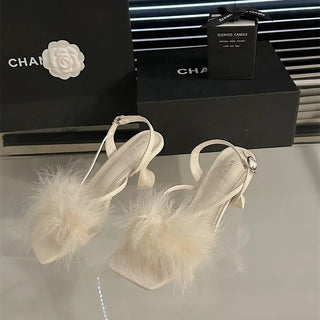 Elegant Feather Strap - Heeled Sandals - Diva Melody