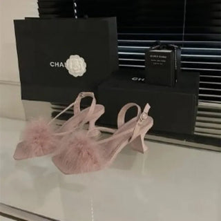 Elegant Feather Strap - Heeled Sandals - Diva Melody