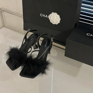 Elegant Feather Strap - Heeled Sandals - Diva Melody