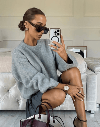 Elegant Grey Round Neck Loose Knit Sweaters - Diva Melody