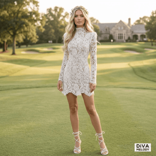 Elegant High Neck Mini Wedding Dress - Diva Melody