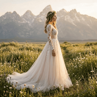 Elegant Lace A Line Wedding Dress - Diva Melody