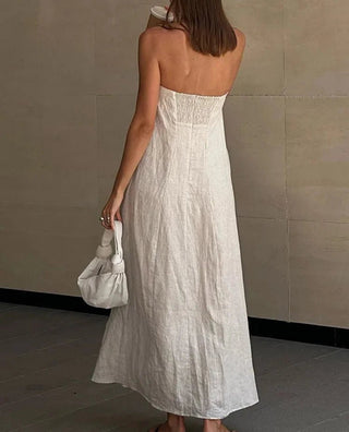 Elegant Linen Strapless Long Dress - Diva Melody