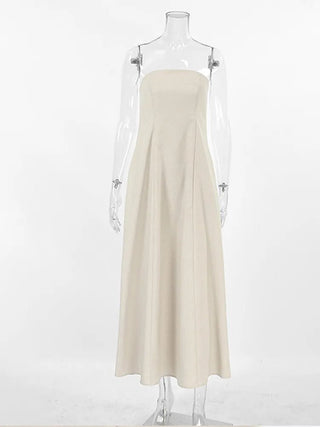 Elegant Linen Strapless Long Dress - Diva Melody