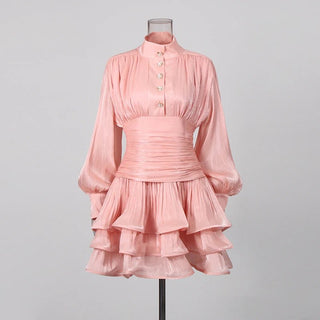 Elegant Long Sleeve Ruched Ruffle Mini Dress - Diva Melody