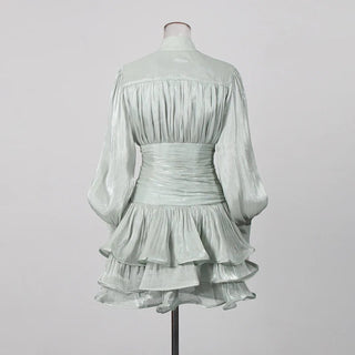 Elegant Long Sleeve Ruched Ruffle Mini Dress - Diva Melody
