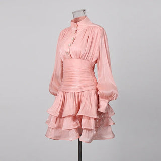 Elegant Long Sleeve Ruched Ruffle Mini Dress - Diva Melody