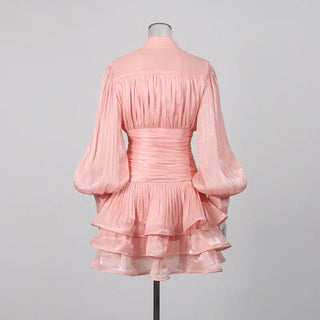 Elegant Long Sleeve Ruched Ruffle Mini Dress - Diva Melody