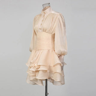Elegant Long Sleeve Ruched Ruffle Mini Dress - Diva Melody