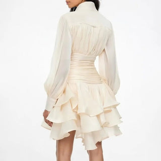 Elegant Long Sleeve Ruched Ruffle Mini Dress - Diva Melody
