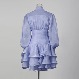 Elegant Long Sleeve Ruched Ruffle Mini Dress - Diva Melody