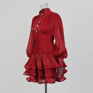 Elegant Long Sleeve Ruched Ruffle Mini Dress - Diva Melody