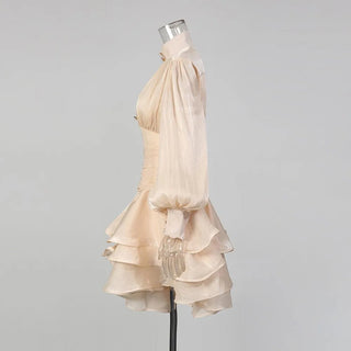 Elegant Long Sleeve Ruched Ruffle Mini Dress - Diva Melody