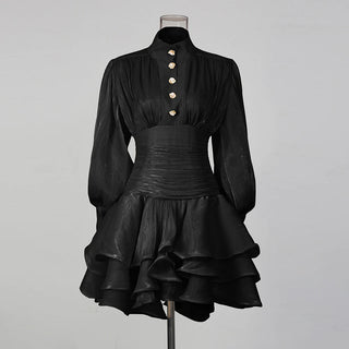 Elegant Long Sleeve Ruched Ruffle Mini Dress - Diva Melody