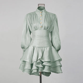 Elegant Long Sleeve Ruched Ruffle Mini Dress - Diva Melody