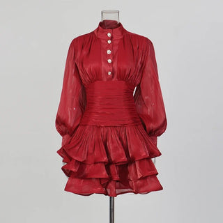 Elegant Long Sleeve Ruched Ruffle Mini Dress - Diva Melody