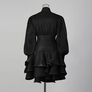 Elegant Long Sleeve Ruched Ruffle Mini Dress - Diva Melody