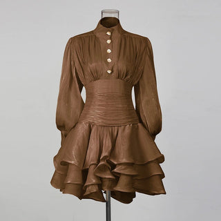 Elegant Long Sleeve Ruched Ruffle Mini Dress - Diva Melody
