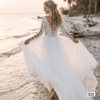 Elegant Long Sleeves Wedding Gown - Diva Melody