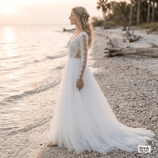 Elegant Long Sleeves Wedding Gown - Diva Melody