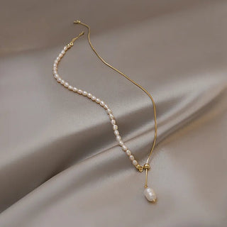 Elegant Natural Baroque Pearl Chain Necklace - Diva Melody