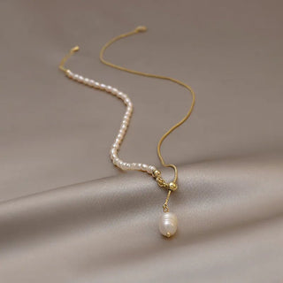 Elegant Natural Baroque Pearl Chain Necklace - Diva Melody