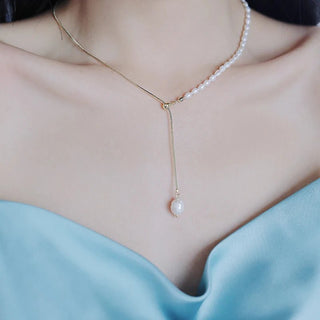 Elegant Natural Baroque Pearl Chain Necklace - Diva Melody