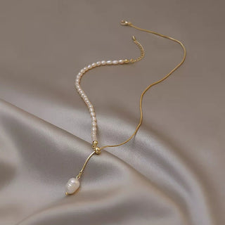 Elegant Natural Baroque Pearl Chain Necklace - Diva Melody