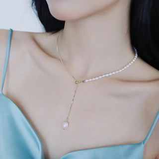 Elegant Natural Baroque Pearl Chain Necklace - Diva Melody