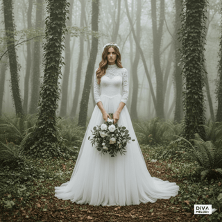 Elegant Neck Lace A - Line Wedding Dress - Diva Melody