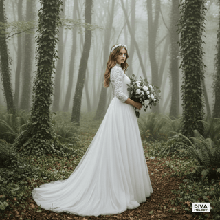 Elegant Neck Lace A - Line Wedding Dress - Diva Melody