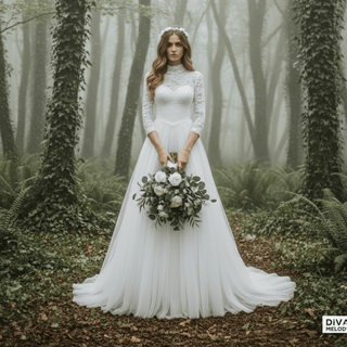 Elegant Neck Lace A - Line Wedding Dress - Diva Melody