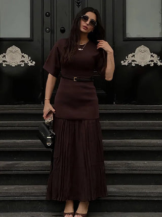 Elegant O Neck Short Sleeve Maxi Dress - Diva Melody