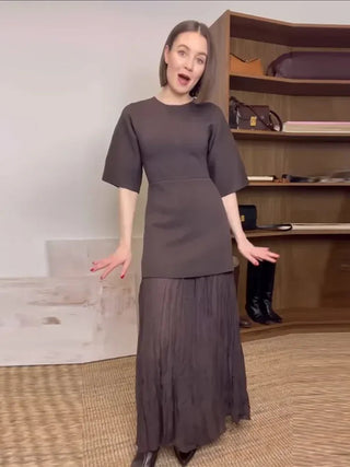 Elegant O Neck Short Sleeve Maxi Dress - Diva Melody