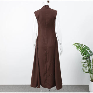 Elegant Oblique Collar Pleated A - line Dress - Diva Melody