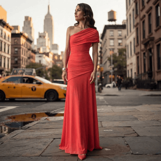 Elegant One-Shoulder Ruched Maxi Dress - Diva Melody