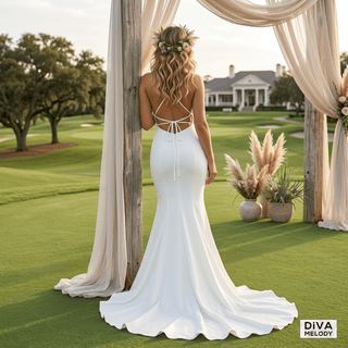 Elegant Open Back Sheath Wedding Dress - Diva Melody