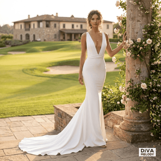 Elegant Open Back Sheath Wedding Dress - Diva Melody