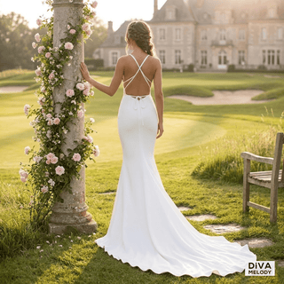 Elegant Open Back Sheath Wedding Dress - Diva Melody