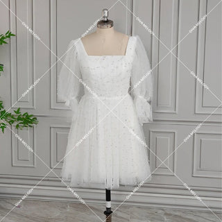 Elegant Pearls Tulle Mini Wedding Dress - Diva Melody