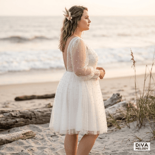 Elegant Pearls Tulle Mini Wedding Dress - Diva Melody