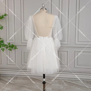 Elegant Pearls Tulle Mini Wedding Dress - Diva Melody