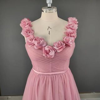 Elegant Pink 3D Flower Evening Gown - Diva Melody