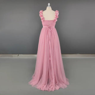 Elegant Pink 3D Flower Evening Gown - Diva Melody