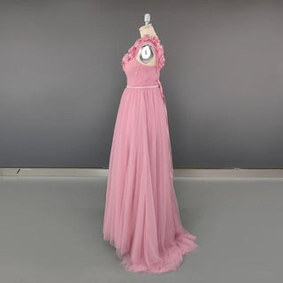 Elegant Pink 3D Flower Evening Gown - Diva Melody