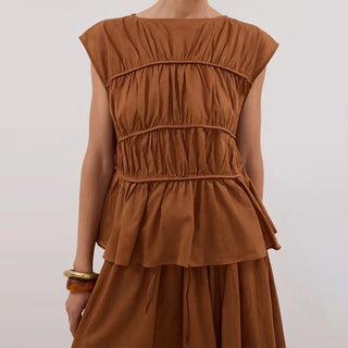 Elegant Pleated Tank Top & Wide Leg Pants Set - Diva Melody