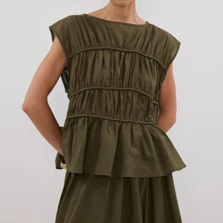 Elegant Pleated Tank Top & Wide Leg Pants Set - Diva Melody