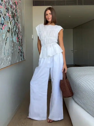 Elegant Pleated Tank Top & Wide Leg Pants Set - Diva Melody